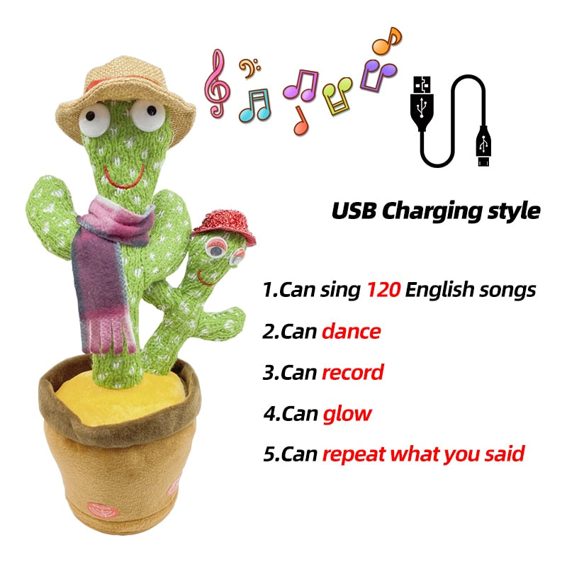 Dancing Cactus Toy Repeat Talking USB Charging Can Sing Record Cactus Bailarín Dansant Kids Education Toys Birthday Present