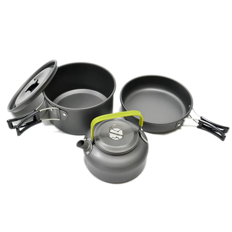 Portable Non-stick Aluminum Alloy Camping Cookware Outdoor Cooking Teapot Picnic Tableware Kettle Pot Frying Pan 3pcs/set