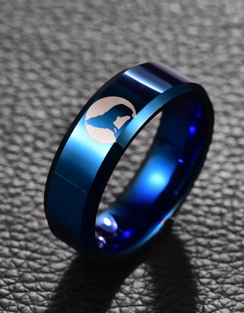 Load image into Gallery viewer, 8mm Tungsten Carbide Steel Ring Polished Brushed Blue Laser Life Tree Animal Pattern Rings for Men Best Gift Jewelry
