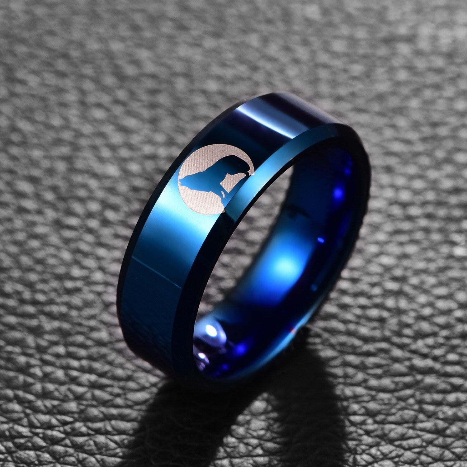 8mm Tungsten Carbide Steel Ring Polished Brushed Blue Laser Life Tree Animal Pattern Rings for Men Best Gift Jewelry