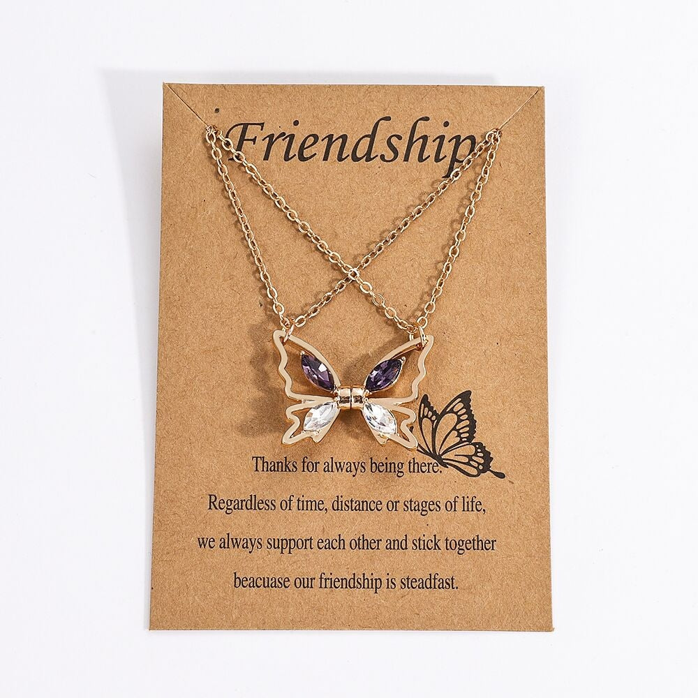 Dainty Magnetic Couple Necklace For Women Lovers Crystal Butterfly Pendant Clavicle Chain Best Friend Friendship Jewelry Gifts