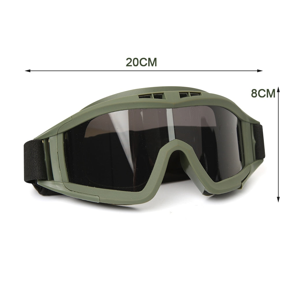 Airsoft Tactical Goggles 3 Lens Black Tan Green Windproof Dustproof Motocross Motorcycle Glasses CS Paintball Safety Protection