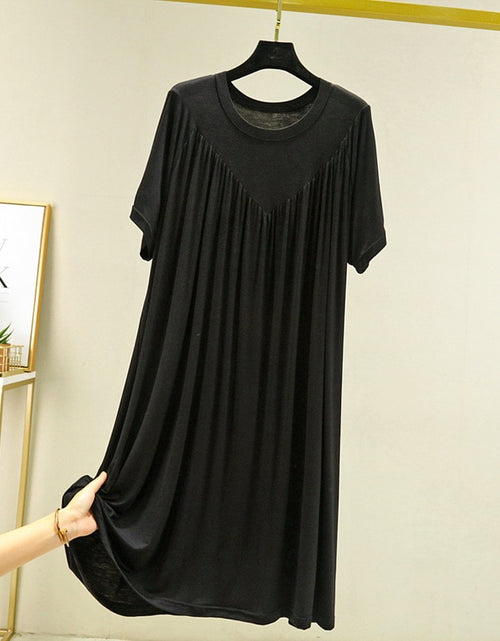 Load image into Gallery viewer, Modal Nightgown Women Cotton Clothes for Summer Loose Large Size Casual Short-sleeved Night Dress Pleated Thin Home Long Dress
