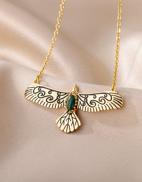 Load image into Gallery viewer, Green Stone Opal Eagle Pendant Necklace for Women Men Goth Gold Plated Stainless Steel Necklaces 2023 Trend Aesthetic Jewelry
