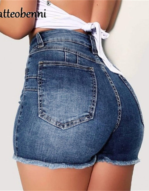 Load image into Gallery viewer, Large Size Sexy Ripped Denim Shorts Girl 2022 New High Waist Skinny Hips Stretch Leg Length Tight Tight Stretch Hips Jeans Women
