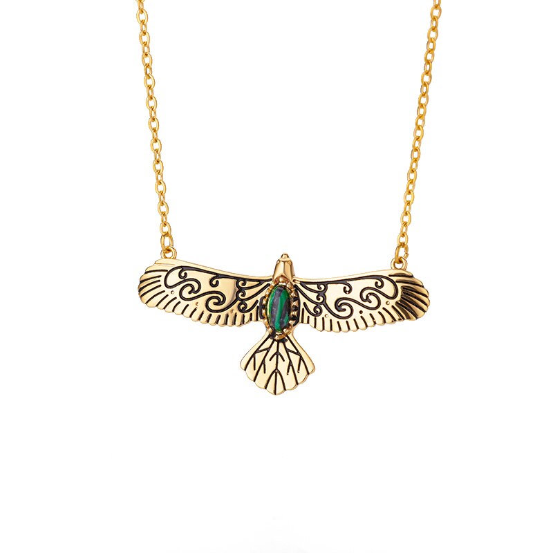 Green Stone Opal Eagle Pendant Necklace for Women Men Goth Gold Plated Stainless Steel Necklaces 2023 Trend Aesthetic Jewelry