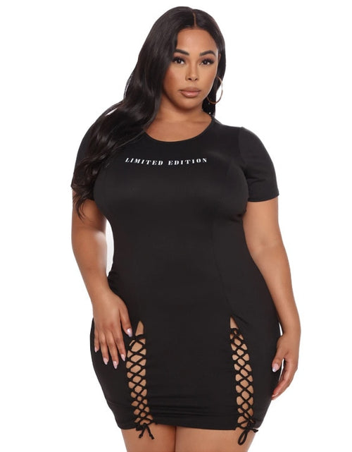 Load image into Gallery viewer, Plus Size Dresses for Women Black Hollow Out Sexy Super Stretch Mini Dress bandage hem summer Wholesale Dropshipping
