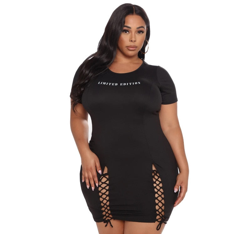 Plus Size Dresses for Women Black Hollow Out Sexy Super Stretch Mini Dress bandage hem summer Wholesale Dropshipping