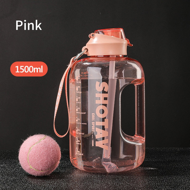 2 Liter Water Bottle with Straw Large Portable Travel Bottles For Training Sport Fitness Cup with Time Scale FDA Free