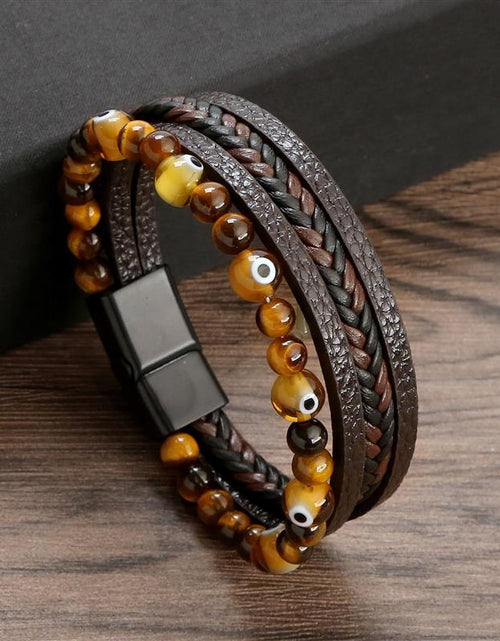 Load image into Gallery viewer, Lucky Turkish Evil Eye Beaded Bracelet New Fashion Eyes Fatima Hand Leather Bracelets For Women Men Couple Jewelry Gift
