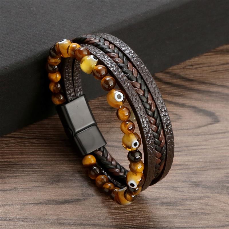 Lucky Turkish Evil Eye Beaded Bracelet New Fashion Eyes Fatima Hand Leather Bracelets For Women Men Couple Jewelry Gift