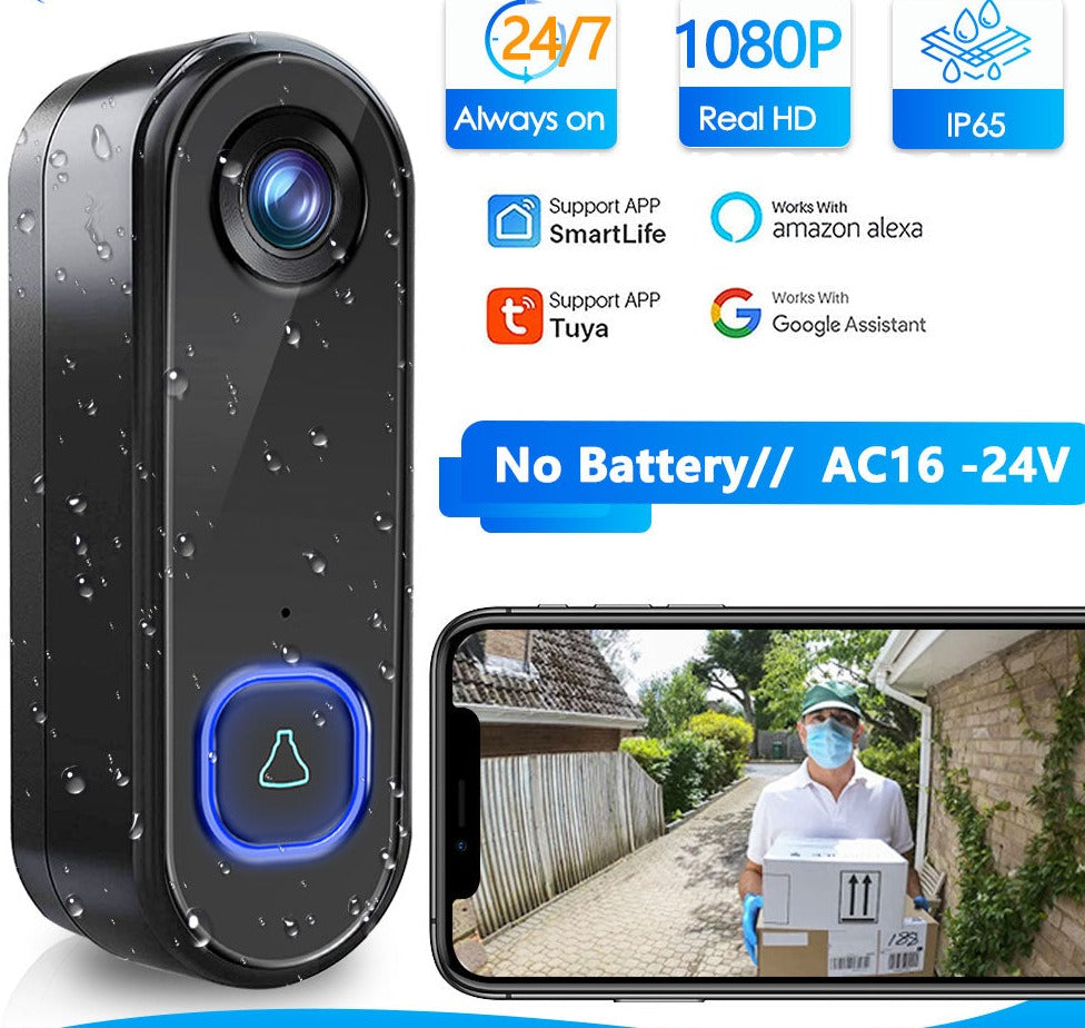 TUYA Video Doorbell WiFi  Wireless Outdoor Door Bell Camera AC DC Power 1080P Video Door Phone Waterproof IP65 Alexa Google Home