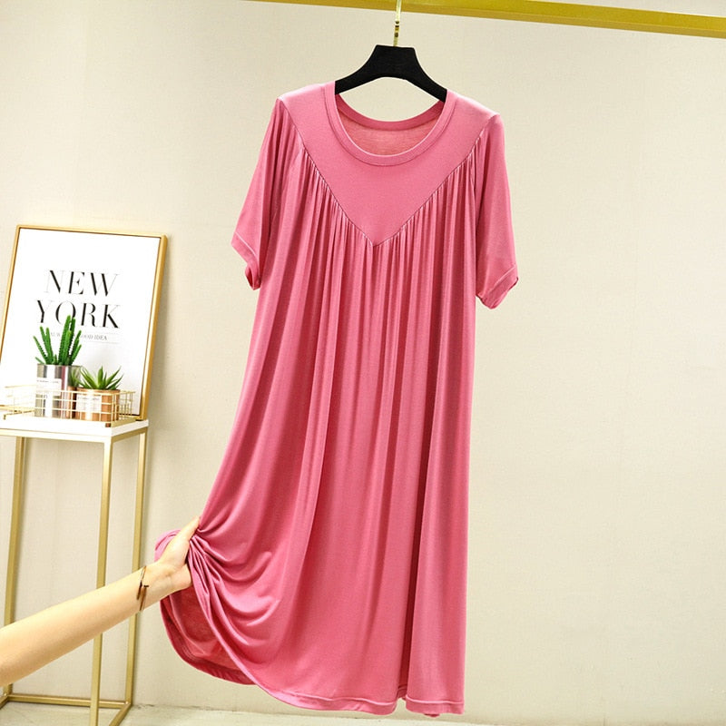 Modal Nightgown Women Cotton Clothes for Summer Loose Large Size Casual Short-sleeved Night Dress Pleated Thin Home Long Dress