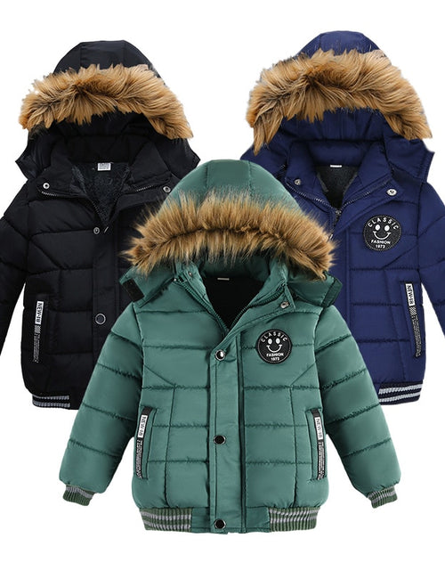 Load image into Gallery viewer, Autumn Winter Keep Warm Hooded Boys Jacket Fashion Fur Collar Heavy Cotton Outerwear For Kids 2-6Years Children Windbreaker Coat
