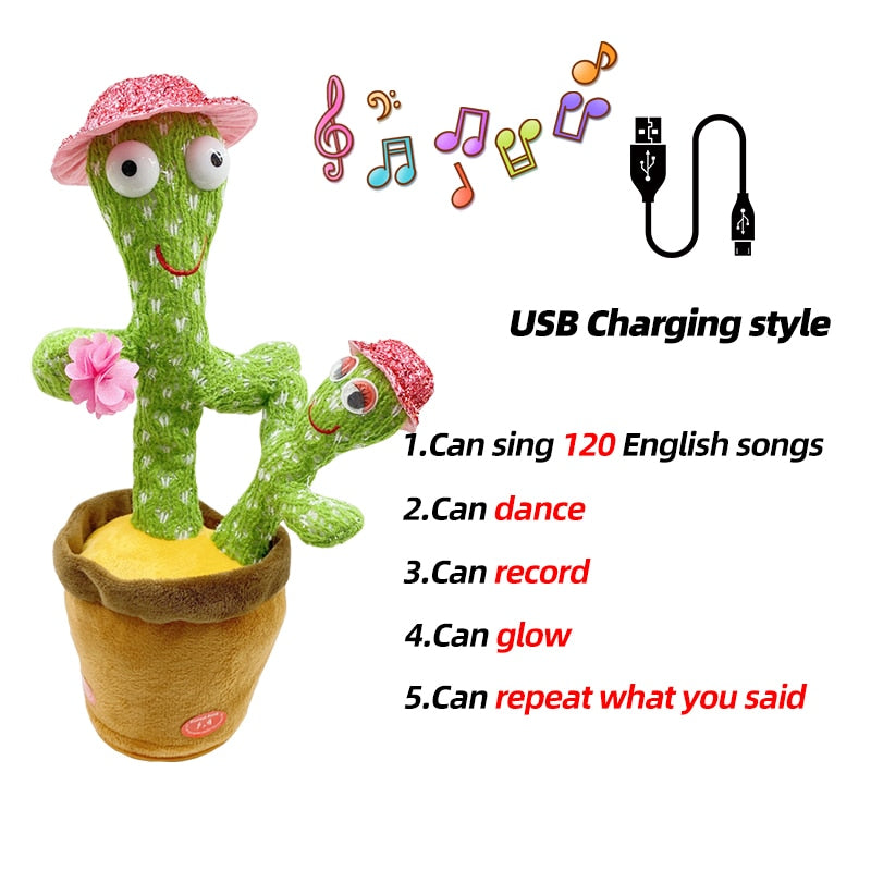 Dancing Cactus Toy Repeat Talking USB Charging Can Sing Record Cactus Bailarín Dansant Kids Education Toys Birthday Present