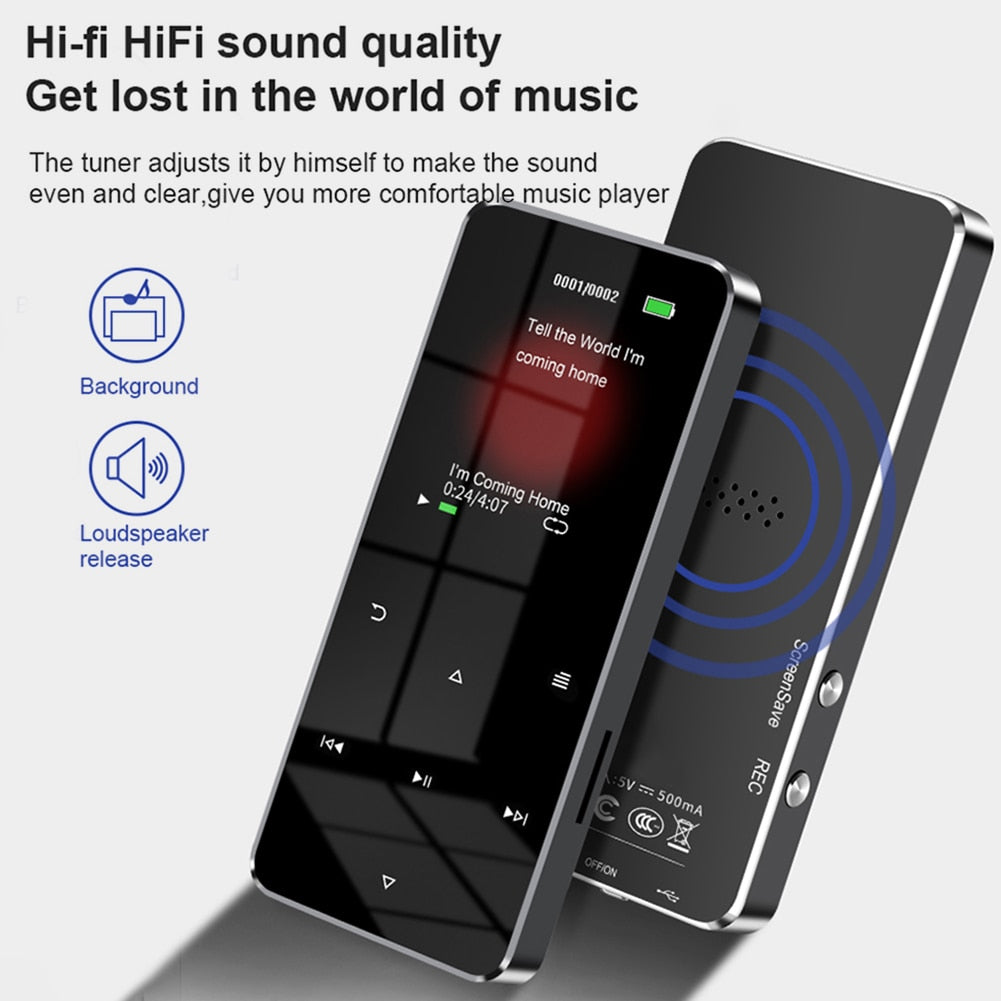 MP4 Player With Bluetooth Built-in Speaker Touch Key FM Radio Video Play E-book HIFI Metal 2.0 Inch Touch MP3 MP4 Music Player