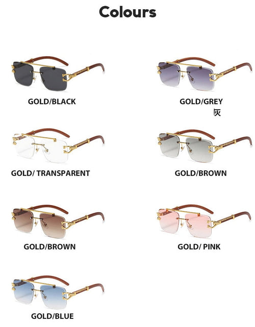 Load image into Gallery viewer, Retro Wood Printing Square Sunglasses Women 2022 Smoke Luxury Brand Designer Gold Lion Decoration Sun Glasses Men
