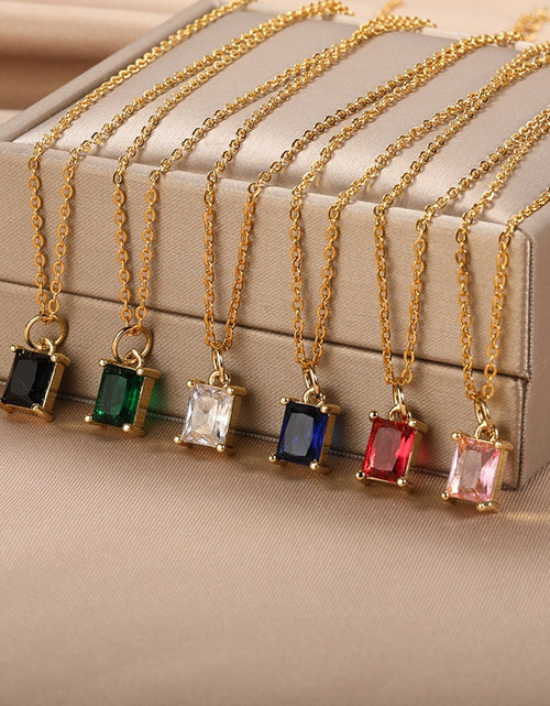 Load image into Gallery viewer, Korean Square Zircon Stone Pendant Necklaces  Color Stainless Steel Multicolor Crystal Necklaces Choker  collares para mujer
