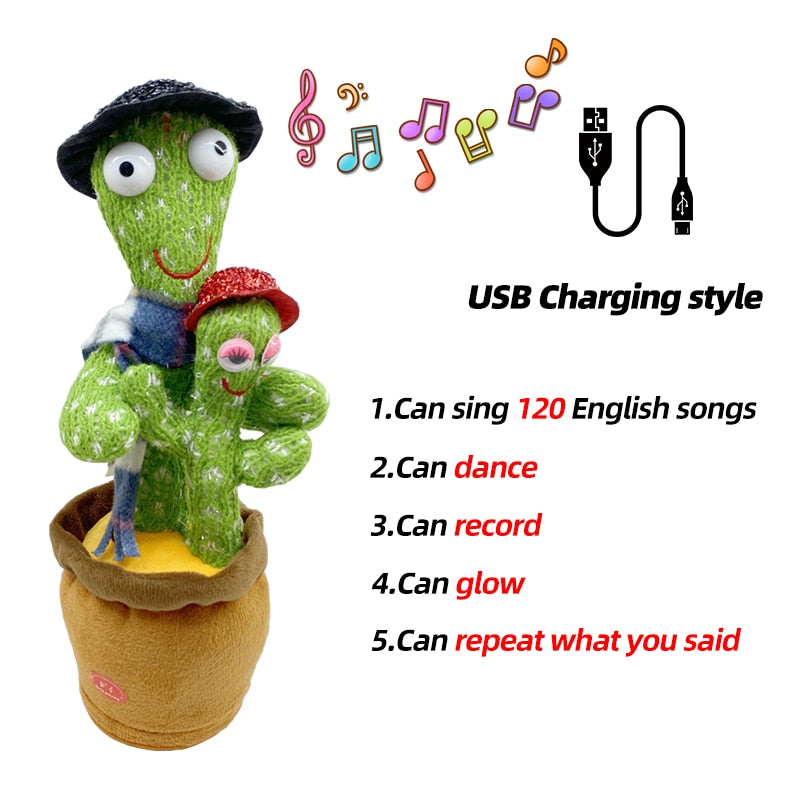 Dancing Cactus Toy Repeat Talking USB Charging Can Sing Record Cactus Bailarín Dansant Kids Education Toys Birthday Present