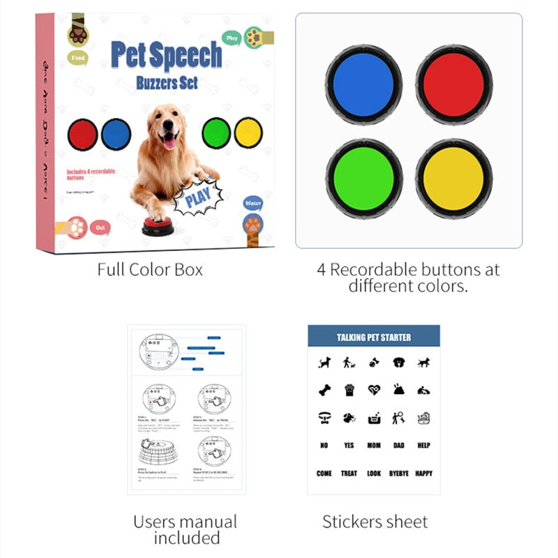 Pet Training Buttons 4pcs/box Recordable Pet Talking Toys Pet Interactive toys Speech Buttons Pet toys