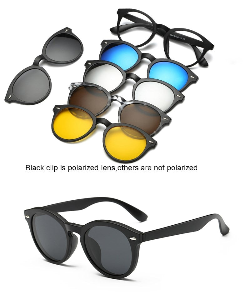 6 In 1 Custom Men Women Polarized Optical Magnetic Sunglasses Clip Magnet Clip on Sunglasses Polaroid Clip on Sun Glasses Frame