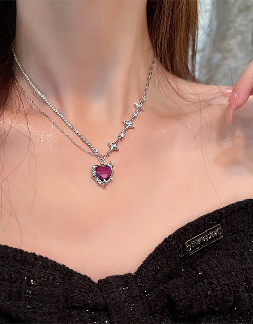 Load image into Gallery viewer, Accessories Fashion Peach Heart Water Drop Pendant Necklace Purple Crystal Egirl Sweet Cool Clavicle Chain Aesthetic Jewelry
