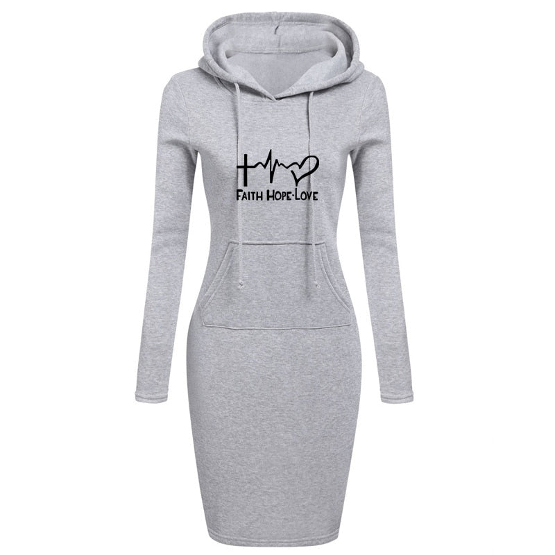 2022 Spring Autumn Sweatshirt Long-Sleeved Dress Woman Clothing Hooded Collar Pocket Simple Casual Lady Dress Sweatshirt