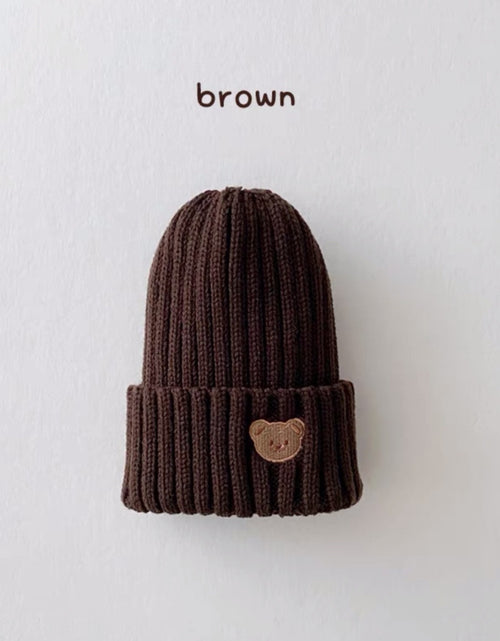 Load image into Gallery viewer, 2023 Korea Spring Autumn Kids boys Hat Candy Color Baby Boys Knit Hat Baby Girls Bear Head Embroidery Kids Knitted Hat
