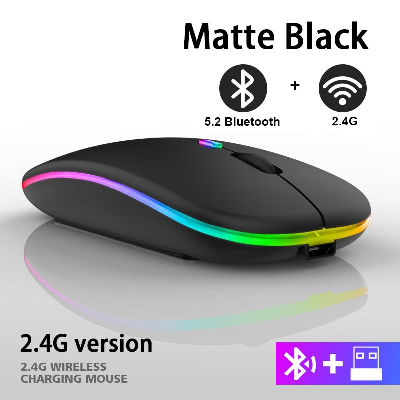 Rechargeable Bluetooth Wireless Mouse with 2.4GHz USB RGB 1600DPI Mouse for Computer Laptop Tablet PC Macbook Gaming Mouse Gamer