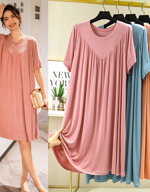 Load image into Gallery viewer, Modal Nightgown Women Cotton Clothes for Summer Loose Large Size Casual Short-sleeved Night Dress Pleated Thin Home Long Dress
