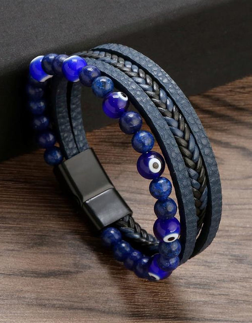 Load image into Gallery viewer, Lucky Turkish Evil Eye Beaded Bracelet New Fashion Eyes Fatima Hand Leather Bracelets For Women Men Couple Jewelry Gift
