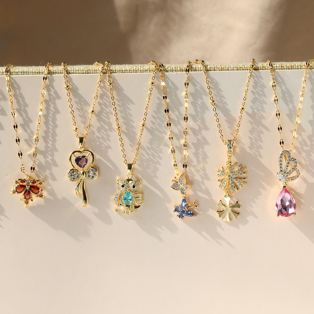 Charm Crystal Unicorn Pendant Animal Drop Necklaces Pendants Stainless Steel Butterfly insect Dog Necklaces envío gratis ofertas