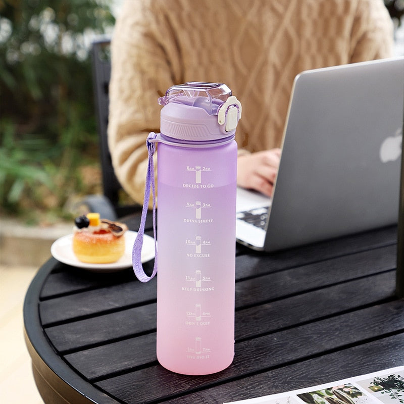 1 L Water Bottle  with Time Scale Gym Outdoor Sports