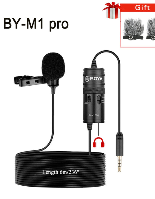 Load image into Gallery viewer, BY-M1 Condenser Lavalier Lapel Clip-on Microphone 3.5mm TRRS 6M Mic For PC iphone DSLR Camera YouTube Recording Streaming
