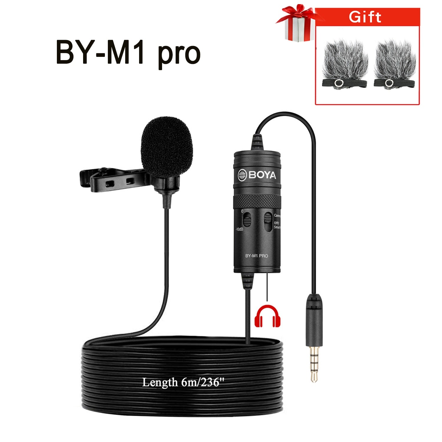 BY-M1 Condenser Lavalier Lapel Clip-on Microphone 3.5mm TRRS 6M Mic For PC iphone DSLR Camera YouTube Recording Streaming