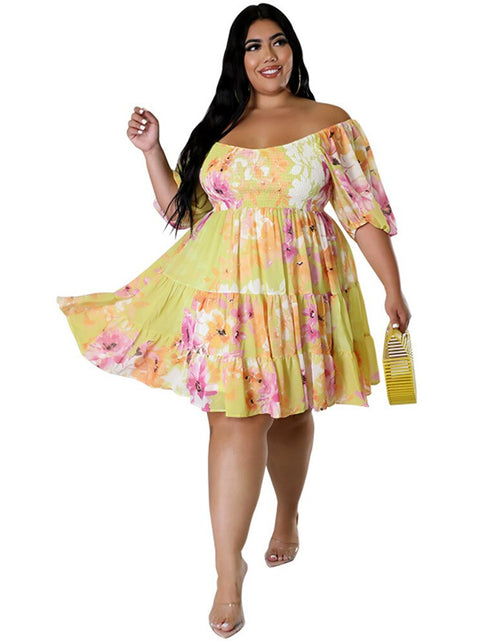 Load image into Gallery viewer, Plus Size Summer Dresses Women&#39;s Clothing Flower Printed One Shoulder Elegant Mini Dress Hot Sale Wholesale Dropshipping
