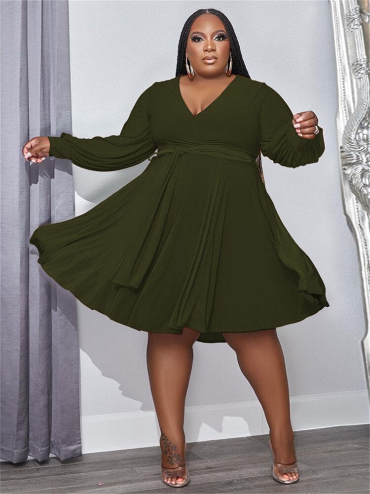 Plus Size Dresses for Women Solid Fall Clothes 2022 Loose Long Sleeve Casual Ball Gown Midi Dress Wholesale Dropshipping