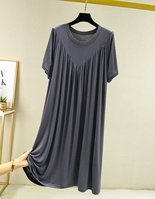 Load image into Gallery viewer, Modal Nightgown Women Cotton Clothes for Summer Loose Large Size Casual Short-sleeved Night Dress Pleated Thin Home Long Dress
