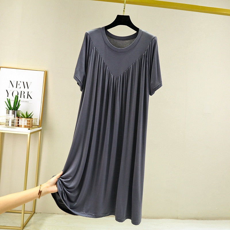 Modal Nightgown Women Cotton Clothes for Summer Loose Large Size Casual Short-sleeved Night Dress Pleated Thin Home Long Dress