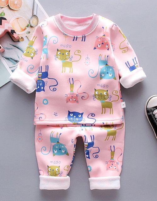 Load image into Gallery viewer, Autumn Winter Baby Boys Clothes Sets Thick Fleece Cartoon Bear Jacket Vest Pants 3Pcs Cotton Sport Suit For Girls Warm Outfits
