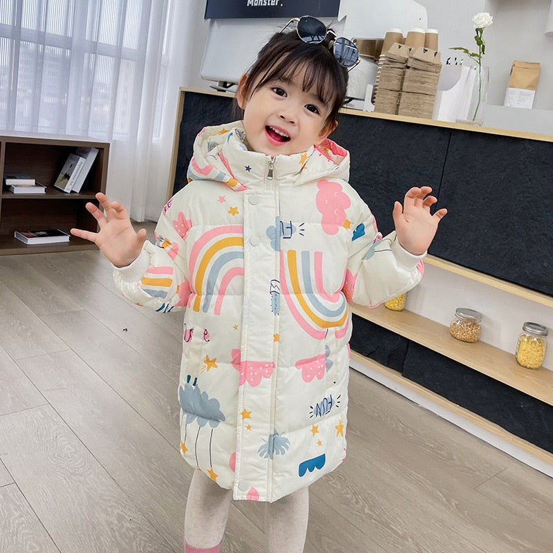 2022 New Girls Boys Down Jacket Winter Coats Children Clothes Hooded Windbreaker Coat For Kids 2-7 Years Cotton Warm Outerwear