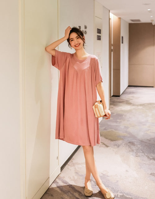 Load image into Gallery viewer, Modal Nightgown Women Cotton Clothes for Summer Loose Large Size Casual Short-sleeved Night Dress Pleated Thin Home Long Dress
