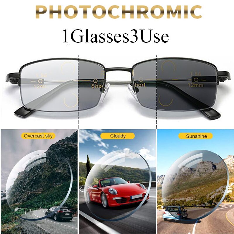 New Titanium Photochromeic Multifocal Reading Glasses Men Anti Blue Light  Progressive Multifocus Reading Glasses Women