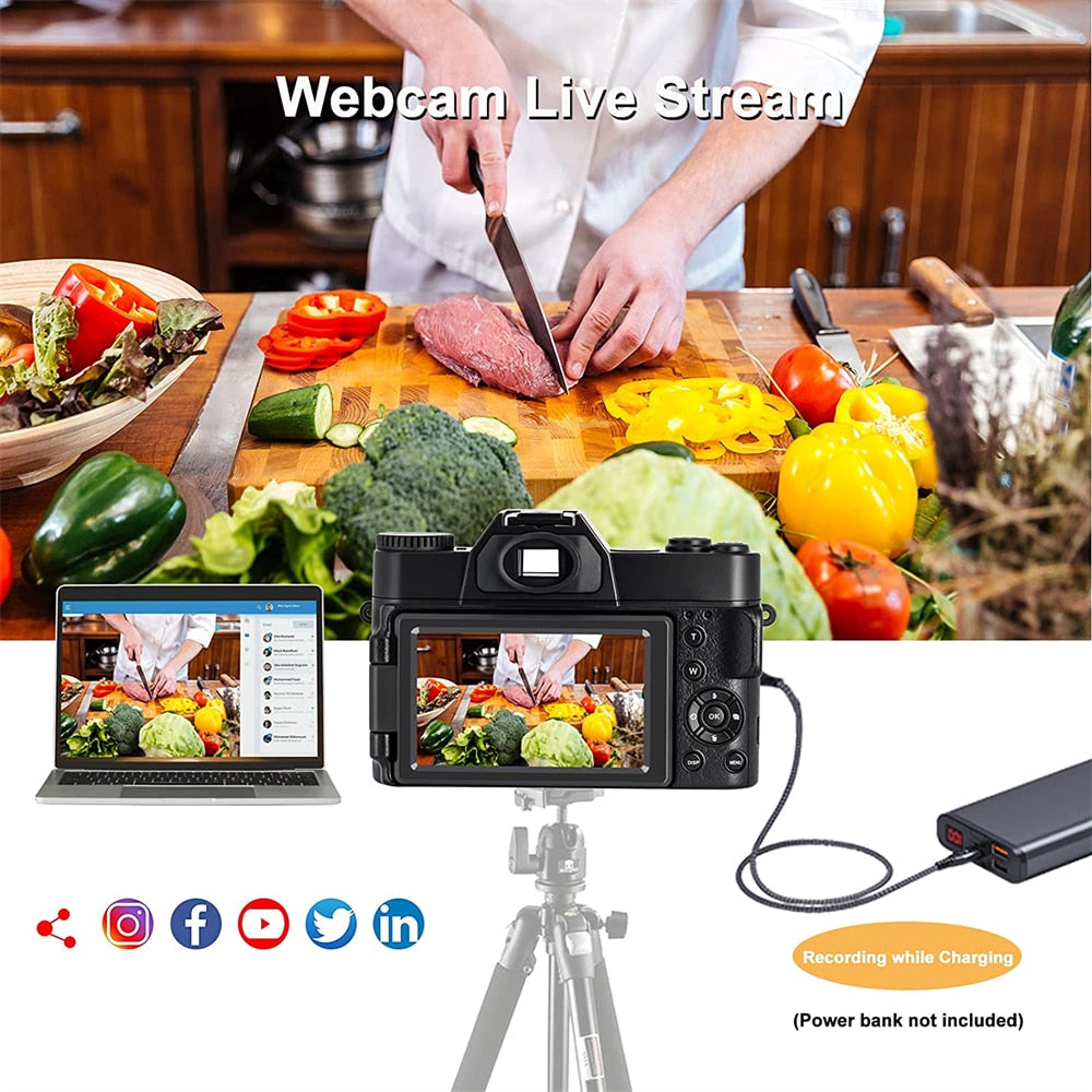 48MP Digital Camera 4K UHD Vlogging Camcorder 3.0&quot; 180° Flip Screen Selfie Digital Webcam For YouTube Wide Angle Macro Lens