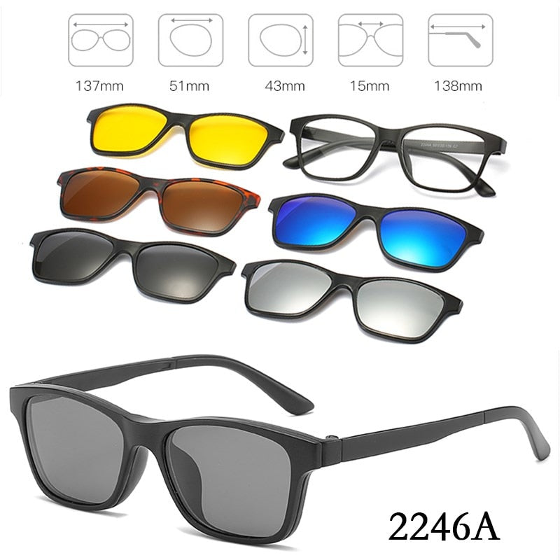 6 In 1 Custom Men Women Polarized Optical Magnetic Sunglasses Clip Magnet Clip on Sunglasses Polaroid Clip on Sun Glasses Frame