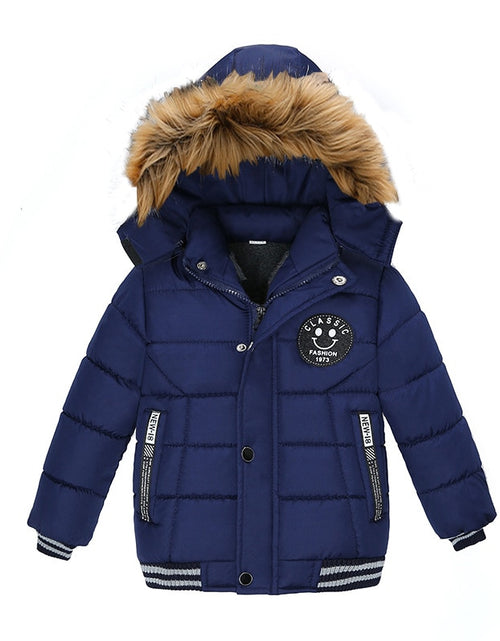 Load image into Gallery viewer, Autumn Winter Keep Warm Hooded Boys Jacket Fashion Fur Collar Heavy Cotton Outerwear For Kids 2-6Years Children Windbreaker Coat
