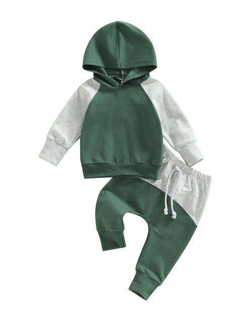 Load image into Gallery viewer, 0-3Years Toddler Baby Boy 2Pcs Autumn Clothes Outfit Long Sleeve Patchwork Hooded Top Solid Pants 3Colors
