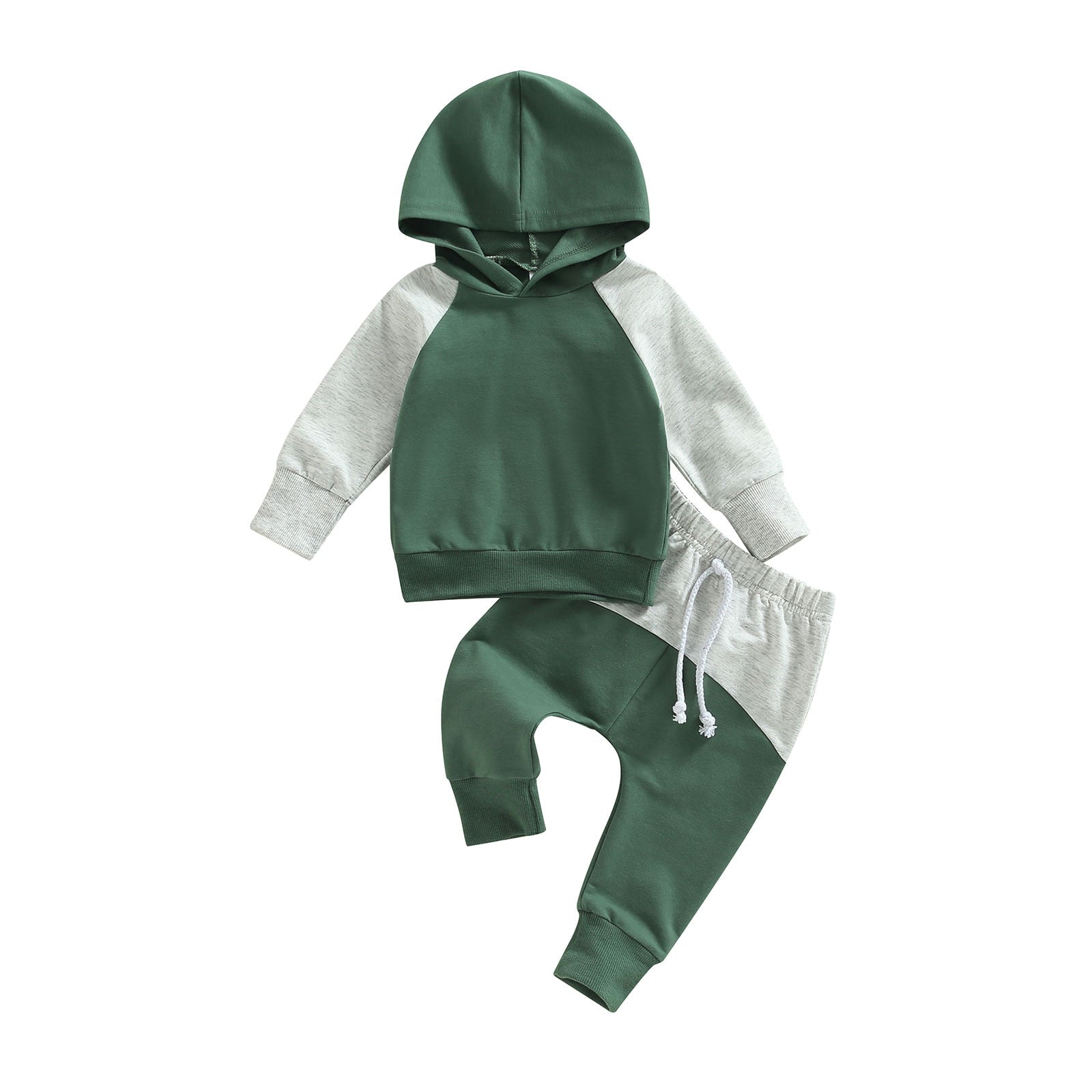 0-3Years Toddler Baby Boy 2Pcs Autumn Clothes Outfit Long Sleeve Patchwork Hooded Top Solid Pants 3Colors