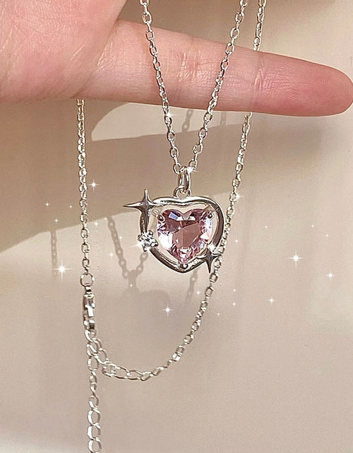 Load image into Gallery viewer, Accessories Fashion Peach Heart Water Drop Pendant Necklace Purple Crystal Egirl Sweet Cool Clavicle Chain Aesthetic Jewelry
