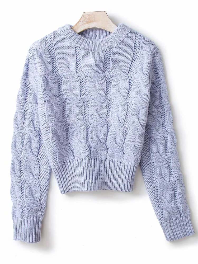 Vintage Short Sweater Women Autumn Winter Fashion Solid Twist Knitted Pullovers Casual Basic Knitwear Jumper